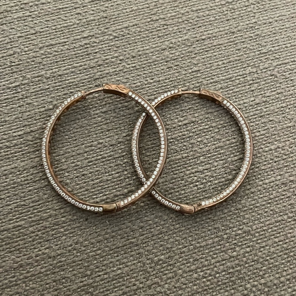 Set of Hoops Rose Gold and Crystal Stamped 925